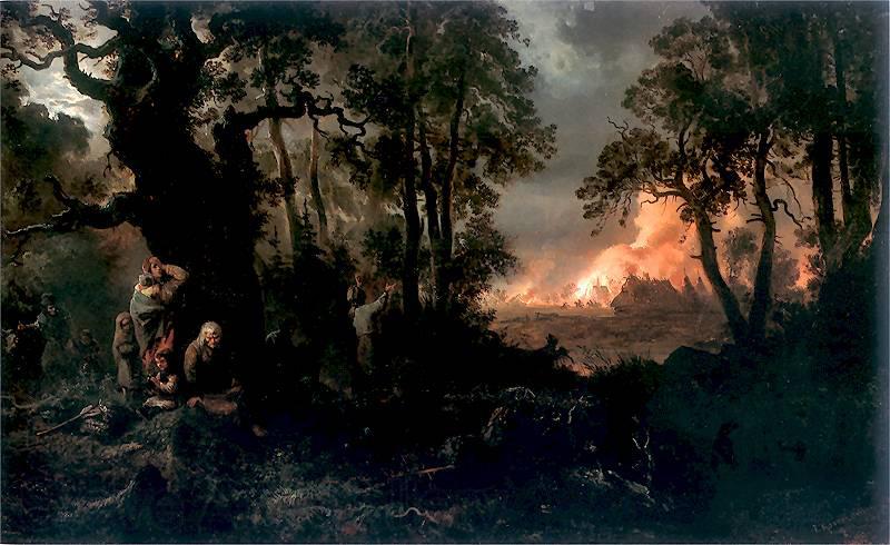 Franciszek Kostrzewski Fire of village. Norge oil painting art